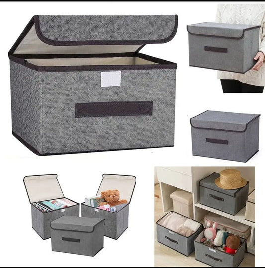 Home Fabric Folding Storage Box with Lid – Dustproof Multifunctional Clothes Organizer