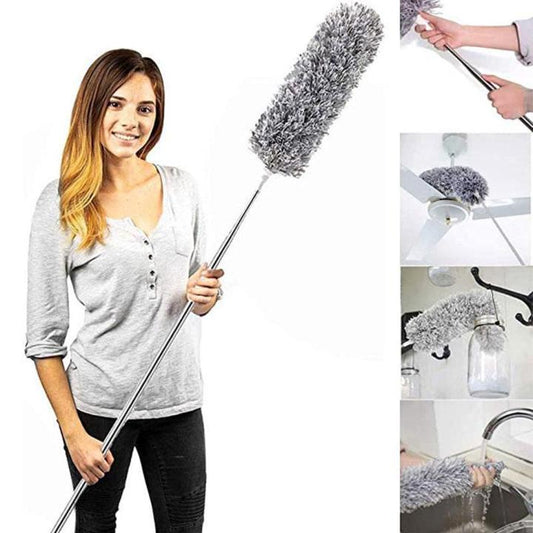 Extendable Microfiber Duster with Extra-Long 100 Inches Flexible Pole – Reusable & Washable Dust Removal Brush