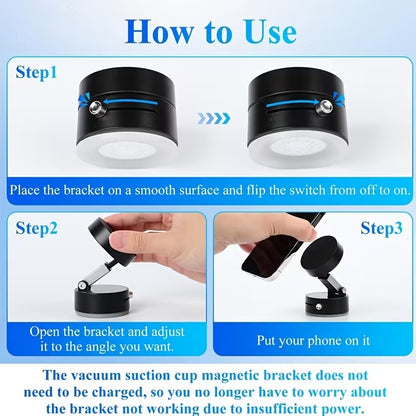 360° Adjustable Magnetic Vacuum Car Phone Holder – Strong Suction Cup Dashboard Mount with Telescopic Folding Stand, Dual-Purpose Car & Desk Mobile Holder.