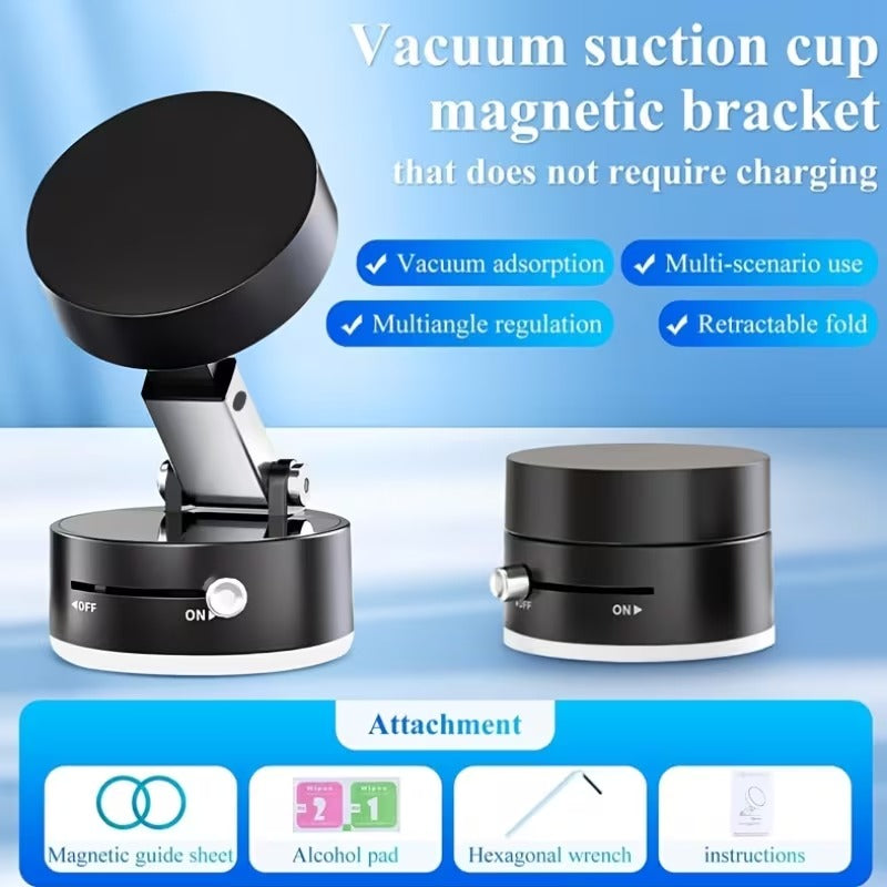 360° Adjustable Magnetic Vacuum Car Phone Holder – Strong Suction Cup Dashboard Mount with Telescopic Folding Stand, Dual-Purpose Car & Desk Mobile Holder.