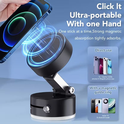 360° Adjustable Magnetic Vacuum Car Phone Holder – Strong Suction Cup Dashboard Mount with Telescopic Folding Stand, Dual-Purpose Car & Desk Mobile Holder.