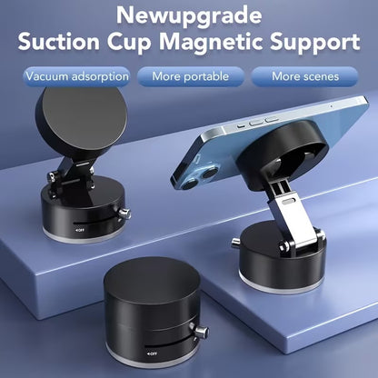 360° Adjustable Magnetic Vacuum Car Phone Holder – Strong Suction Cup Dashboard Mount with Telescopic Folding Stand, Dual-Purpose Car & Desk Mobile Holder.