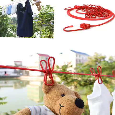 Clip & Hang 185CM Portable Clothesline With (12) Clip - Elastic, Windproof & Eco-Friendly for Travel & Home Use